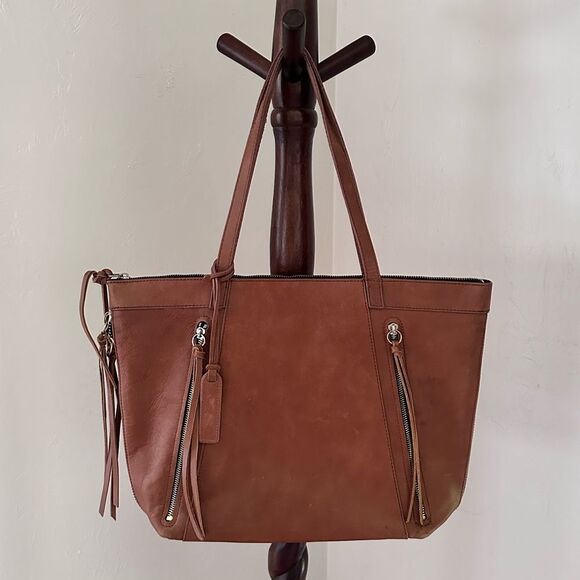 Joe’s Jeans Expandable Saddle Brown Leather Tote / Shoulder Bag - Picture 1 of 16